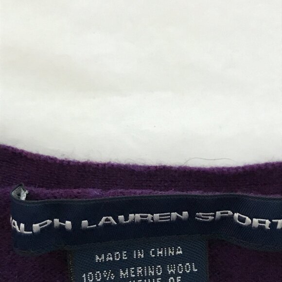 Ralph Lauren Sport 100% Merino Wool Cardigan Women M Purple Button Up Pocket - Picture 3 of 13